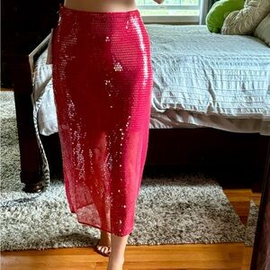 Red sequin midi skirt